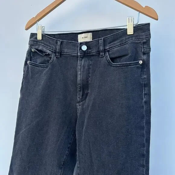 DL1961 Denim Jeans Bridget Boot Cut 31.5” Raw Hem Charcoal Grecian 30 Flare